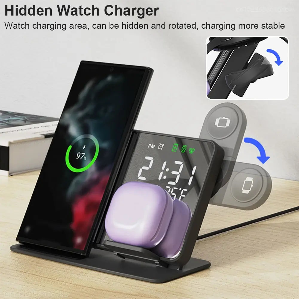 3 in 1 Wireless Alarm Clock Chargers Stand For Samsung