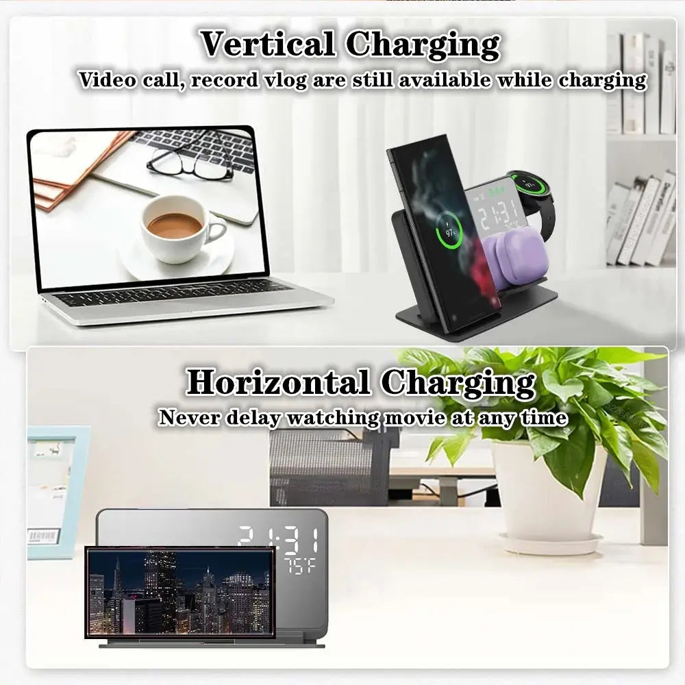 3 in 1 Wireless Alarm Clock Chargers Stand For Samsung